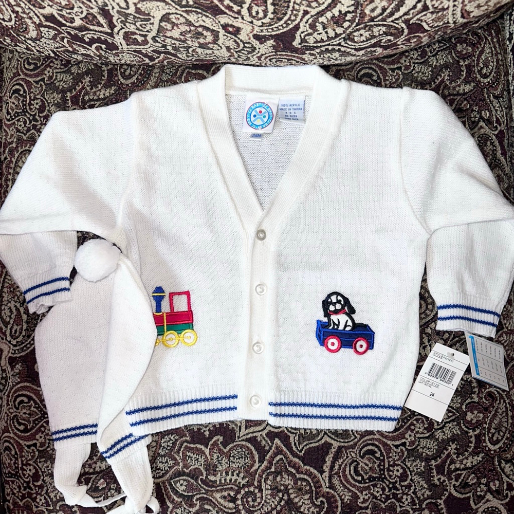 NOS Vintage Infant 24M CC Baby 100% Acrylic Button Up Sweater Made In Taiwan ROC